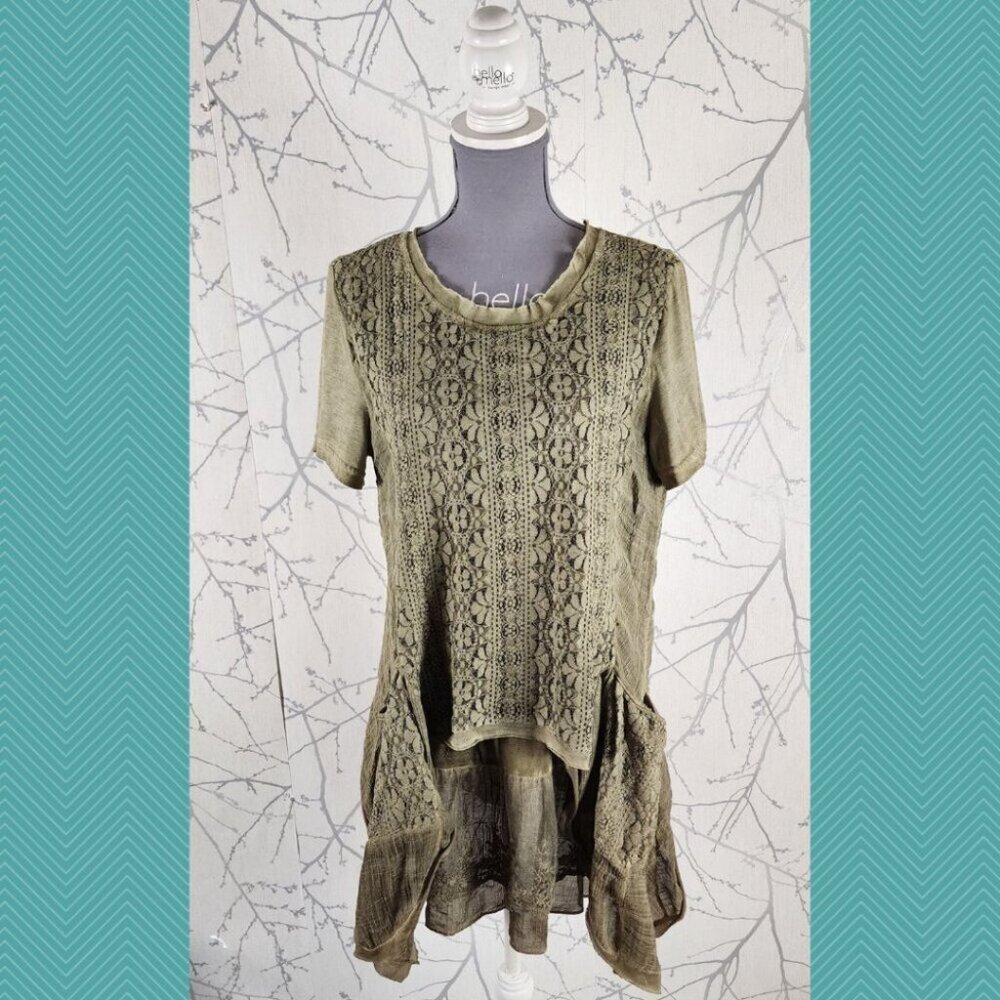 Simply Couture Green Lace Overlay Tiered Tunic Fairy Lagenlook